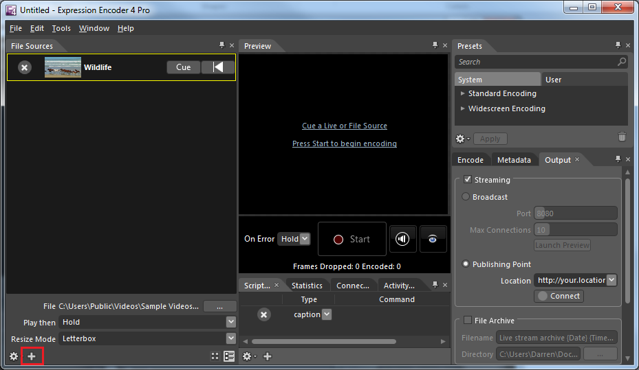 Click the plus highlighted in red to add additional pre-recorded videos.